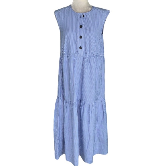 Everlane The Tiered Blue & White Striped Poplin Sleeveless Maxi Dress - XS - Picture 16 of 16